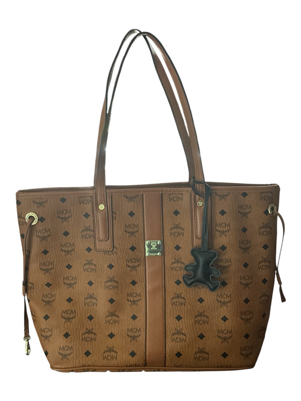 Cognac Logo Tote Bag - Brown Leather Shopper